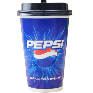 一次性百事可乐纸杯带盖加厚双淋膜1000只外带杯冷饮可乐纸杯定做