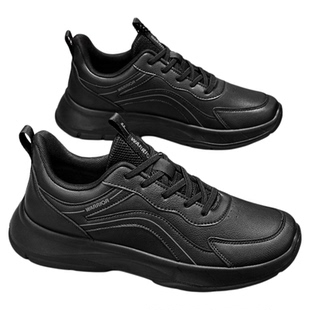 回力官方旗舰店鞋子男鞋2026新款春季皮面黑色跑步鞋防水运动鞋男