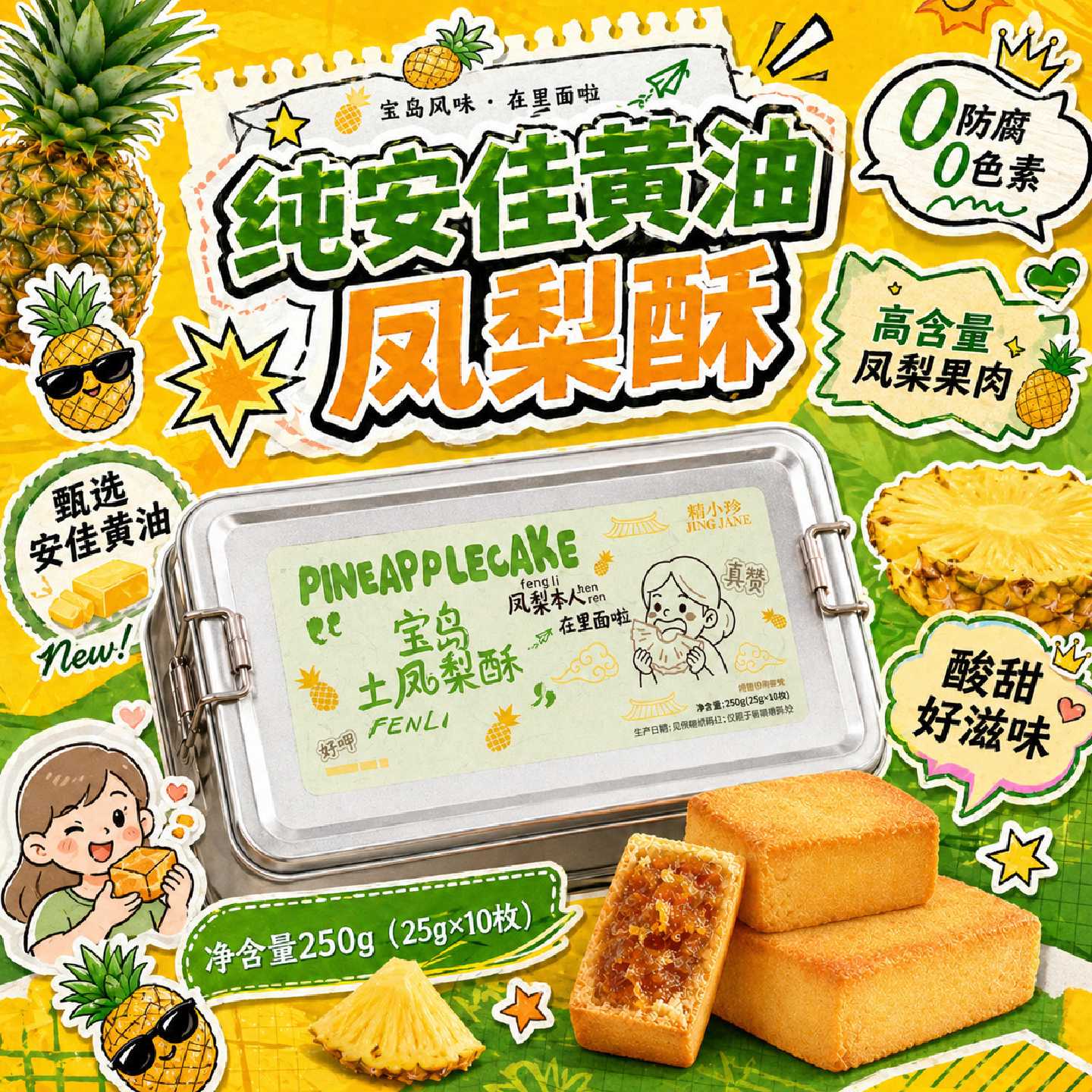 100真实凤梨果肉复古大铁盒金钻凤梨酥传统早餐休闲零食网红