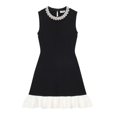SANDRO仿珠饰领口荷叶边连衣裙