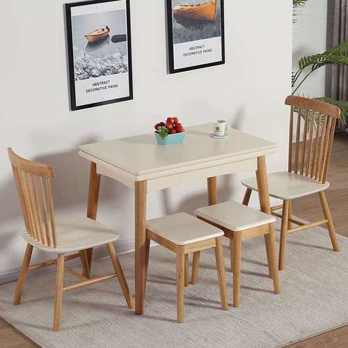 小户型折叠岩板餐桌家用组合餐桌椅实木伸缩桌子简约多功能长方形