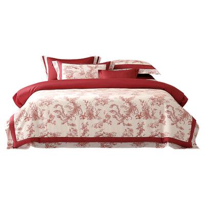 水星家纺婚庆四件套100S双股长绒棉贡缎套件红色结婚喜庆轻奢床品