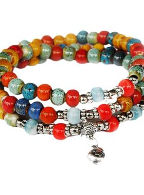 瓷饰缘民族风陶瓷饰品全珠佛珠手链小礼品清新首饰石榴石手串