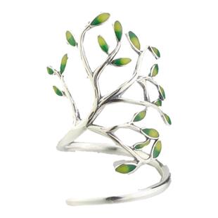 入梦 原创个性手工银饰 925纯银树叶戒指女森林系复古滴釉指环