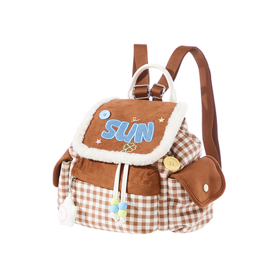 TheGreenParty格子毛绒双肩包