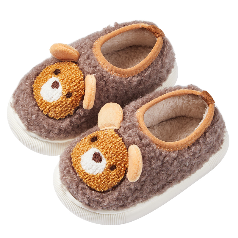 小熊拖鞋冬儿童棉拖鞋男童小童居家棉鞋室内女宝宝包跟保暖毛毛鞋