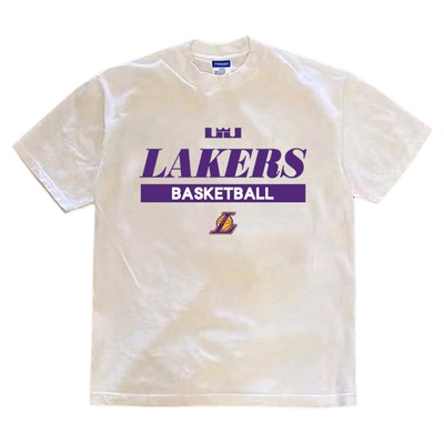 湖人队詹姆斯东契奇短袖T恤篮球运动球衣休闲重磅纯棉半袖打底衫