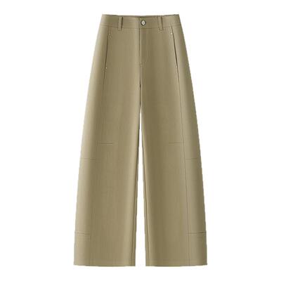 莱赛尔天丝棉卡其色工装阔腿裤女