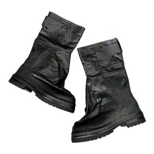 末日废土宽松424骑士靴男褶皱工装做旧暗黑中筒靴复古厚底马丁靴