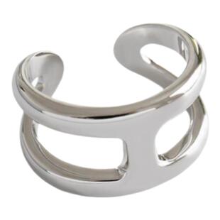 潮港福18K白金H字母戒指 女纯银光面素圈工字指环开口戒百搭送礼