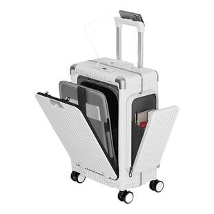 行李箱20寸三开式多功能拉杆箱前开盖密码箱PC双侧袋大容量旅行箱