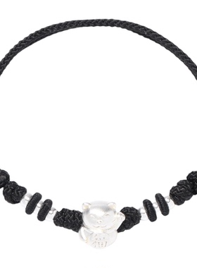 925银招财猫手工红绳情侣手链