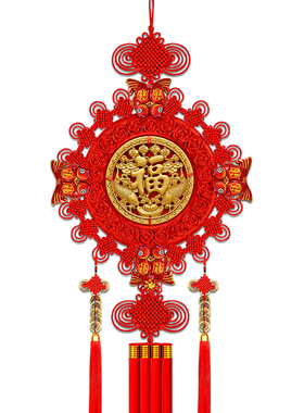 中国结挂件大号新款桃木雕刻高档福字装饰客厅背景墙挂饰过年喜庆