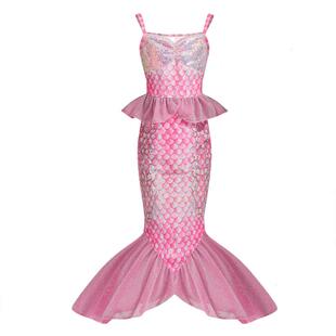 万圣节跨境爱丽儿公主裙儿童泳衣女童连体泳装中大童美人鱼裙泳衣