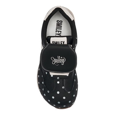 SMILEY笑脸黑色波点女翻盖慢跑鞋