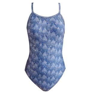 艾慕狐泳衣女三角连体竞速专业训练中开叉细带时尚深蓝雪松游泳衣