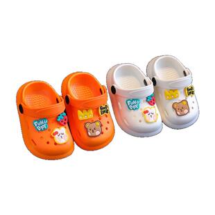 婧麒儿童洞洞鞋男夏季软底家居室内防滑拖鞋女孩可爱包头凉拖鞋