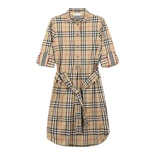 BURBERRY博柏利 女士经典格纹棉质系腰衬衫裙格子连衣裙 8024585