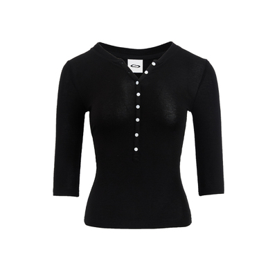 SMIIILE亨利领修身半袖t恤上衣女