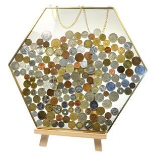 简约复古六边形硬币展示框收藏玻璃透明相框挂墙装饰收纳金属画框