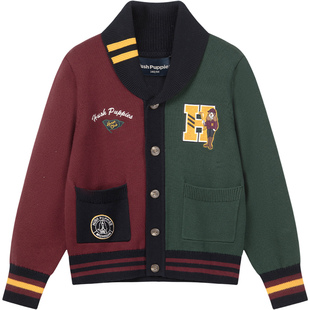 暇步士童装男童线衣开衫2025秋冬新款大童复古学院风儿童毛衣外套