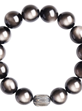 天然黑曜石银曜石999纯银手链女