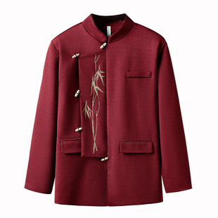 新中式文艺复古男装刺绣夹克秋季外套西装中山装主持人服装演出服