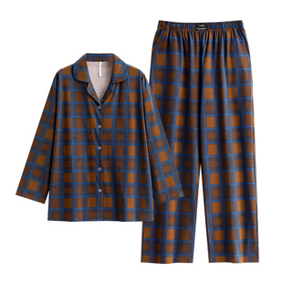 悦内睡衣女款春秋季秋款长袖纯棉家居服春装复古风可外穿格子套装
