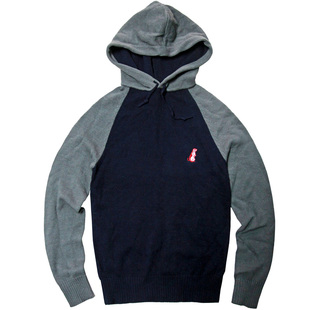 连帽针织衫春秋运动透气美式休闲男修身弹力插肩袖拼色套头薄毛衣