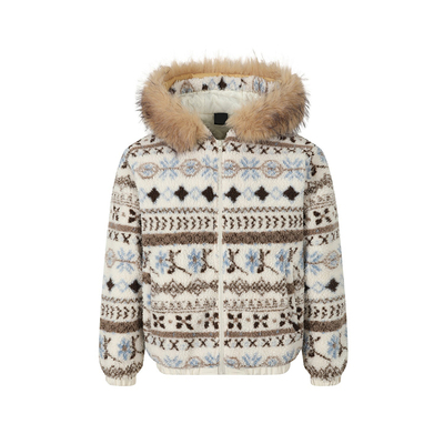 美式复古费尔岛羊羔毛连帽棉衣