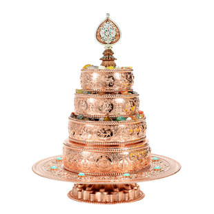 藏村红铜曼扎盘八吉祥雕花曼茶罗修盘全套曼达盘修盘桌面摆件