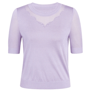 NAERSI/娜尔思夏季针织衫低圆领五分袖修身时尚通勤女装上衣毛衫