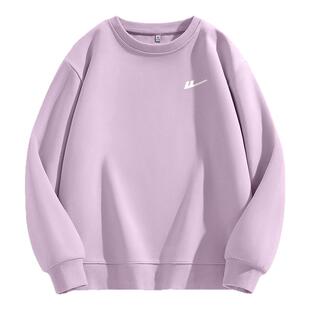 回力紫色加绒卫衣女2026秋冬季新款爆款圆领无帽初中生小个子外套