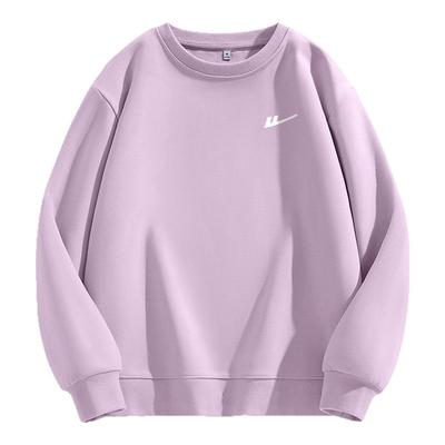 回力紫色加绒卫衣女圆领无帽外套