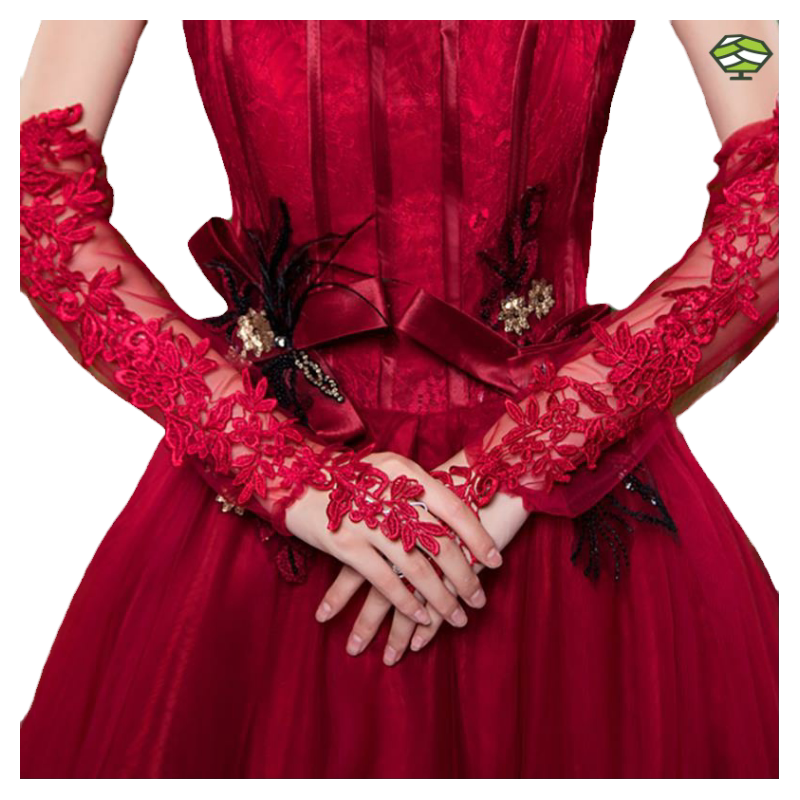 新娘手套婚纱手纱长款白色结婚礼服手袖蕾丝韩式秋冬季缎面红色仙