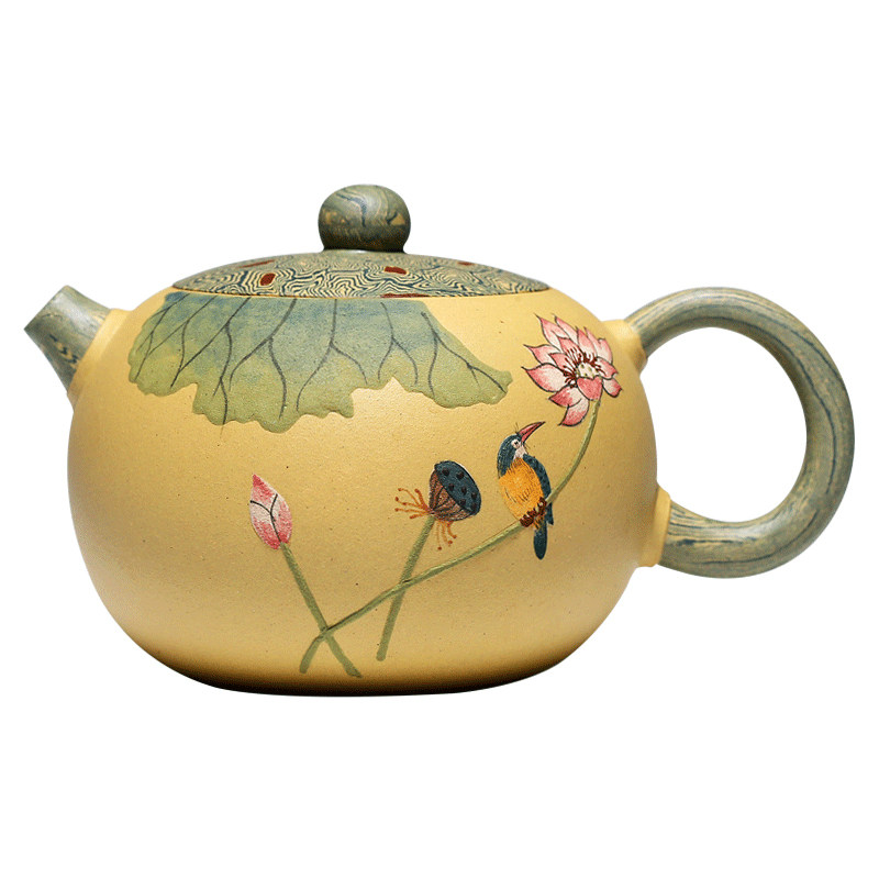 宜兴紫砂壶纯手工泥绘荷塘月色本山段泥泡茶壶家用茶具套装西施壶