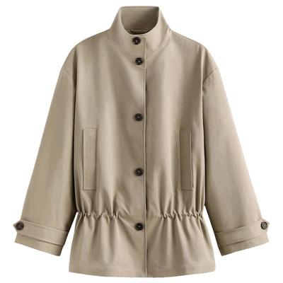 HM女装风衣2025冬季新款中长款时尚花苞抽绳型休闲大衣1000019