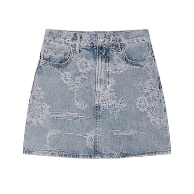 SLY 2025夏季新品法式优雅蕾丝提花短款牛仔半身裙030ISR11-0871