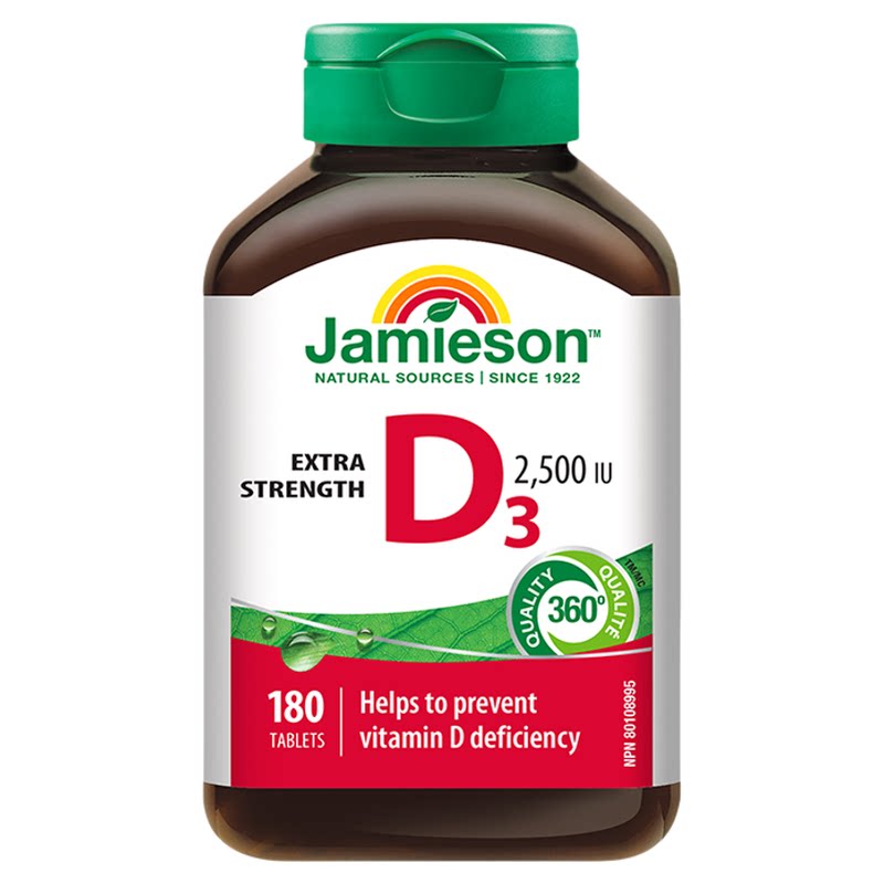 Jamieson健美生维生素D3成人VD维D3维他命2500IU片剂助力钙吸收