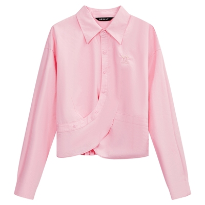 NEELLY纳俪长袖甜美捏褶下摆衬衫