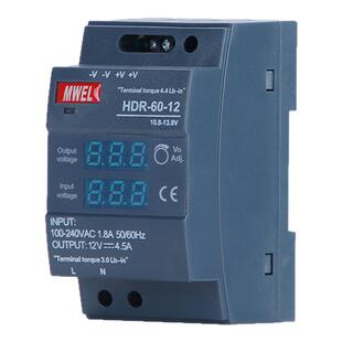 明伟HDR-100W导轨式开关电源数显款220v伏转12V24V工控直流变压器