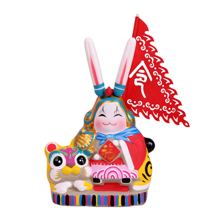 吉兔坊老北京兔儿爷大圆和非遗泥彩塑桌面摆件送节日手工祝福礼物