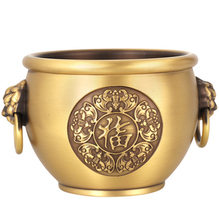 百福铜缸黄铜米缸招聚财聚宝盆摆件家居客厅冰箱上装饰品存钱罐