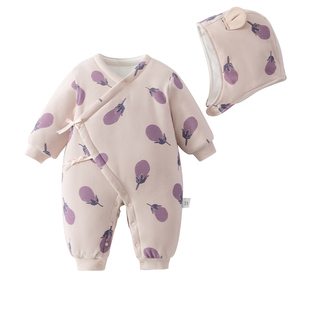 新生婴儿衣服秋冬夹棉连体衣小月龄宝宝冬装女宝冬季外出棉服加厚