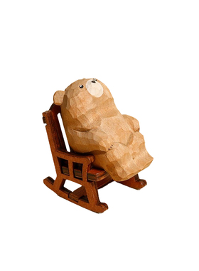 手工木雕小熊丨摆件日系治愈情绪解压电脑桌面摆件生日圣诞节礼物