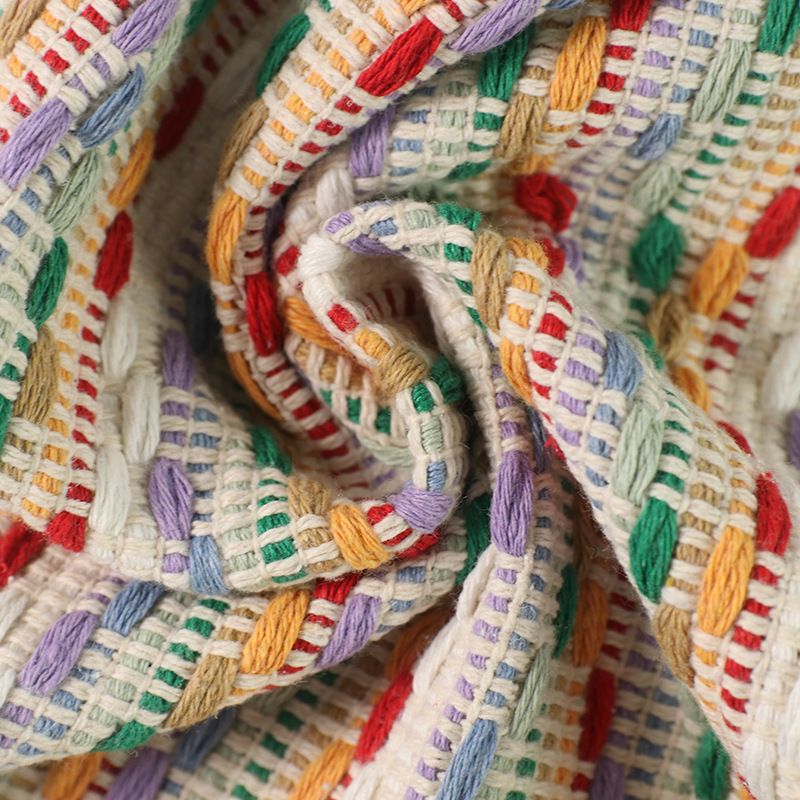 新款直销现货 涤棉粗纺纱色织提花面料 450g平纹提花布 沙发箱包