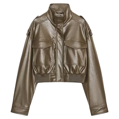 美式复古飞行员PU仿皮短外套