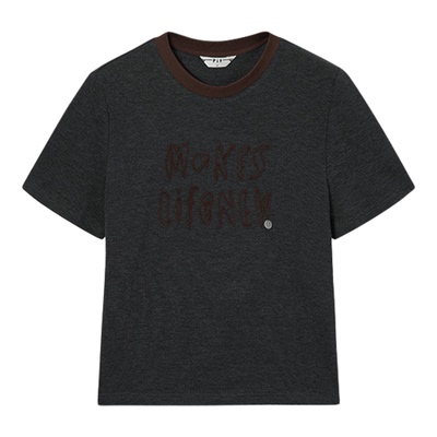 PIT复古美式街头黑色圆领T恤女百搭显瘦2026春季新款