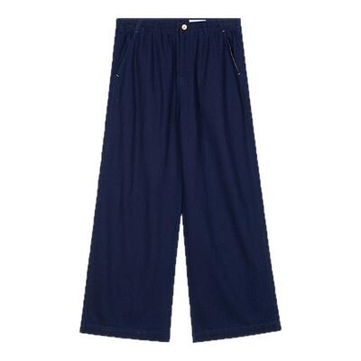 kleeklee靛蓝染席纹蓝布直筒裤