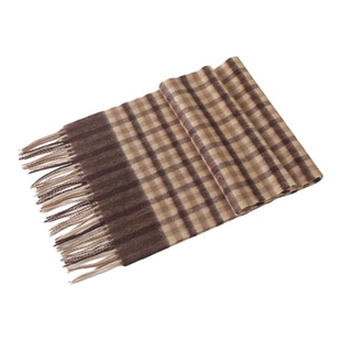 纯羊毛格子围巾男女冬季短款羊绒条纹围脖咖色韩版加厚保暖高级感